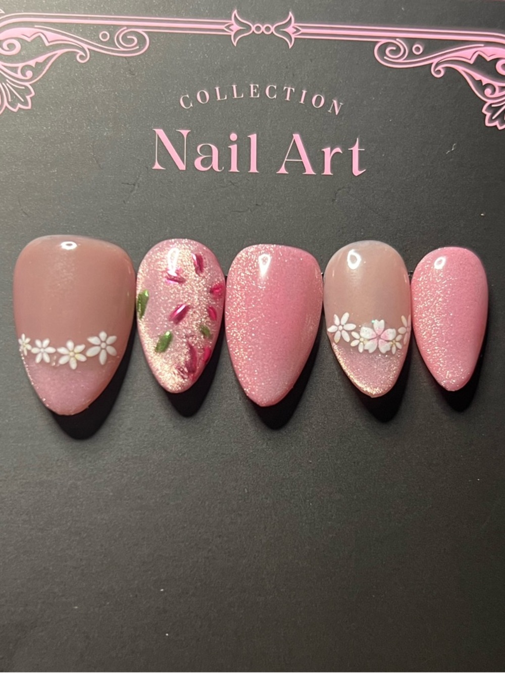 Handmade Spring Floral Pink Nails